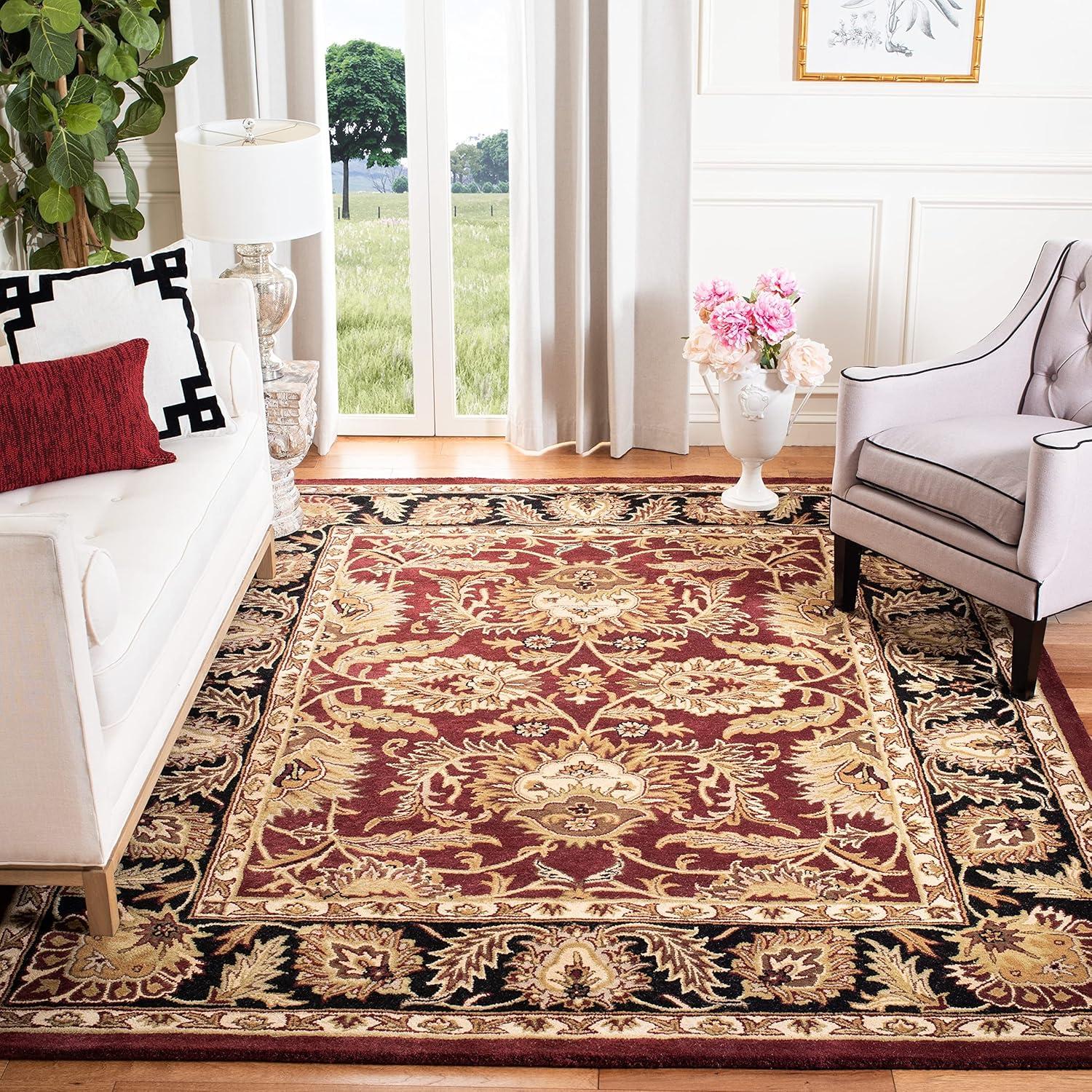 Elegant Burgundy & Black Hand-Tufted Wool Area Rug, 6' x 9'