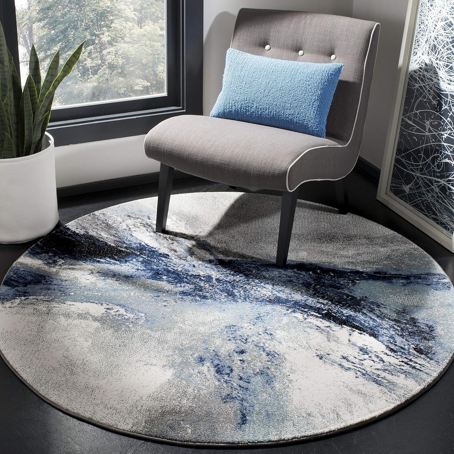 SAFAVIEH Galaxy Rosamund Abstract Area Rug, 6'7" x 6'7" Round, Blue/Grey