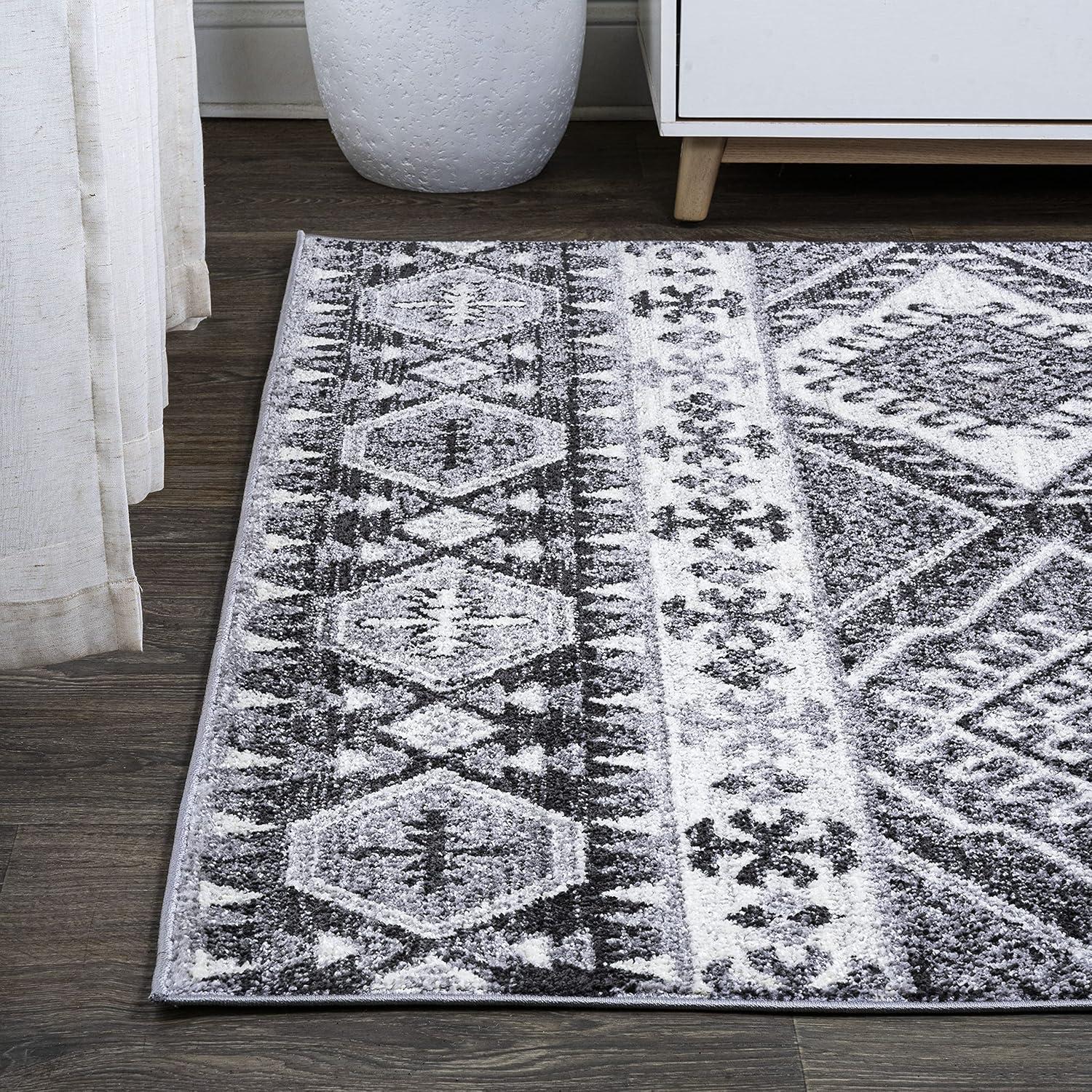 JONATHAN Y MOH500A-5 Sura Modern Kilim Geometric Gray/Anthracite 5 ft. x 8 ft. Area Rug, Bohemian Vintage, Pet Friendly, Stain Resistant, Easy to Clean, for Living Room; Kitchen, Bedroom