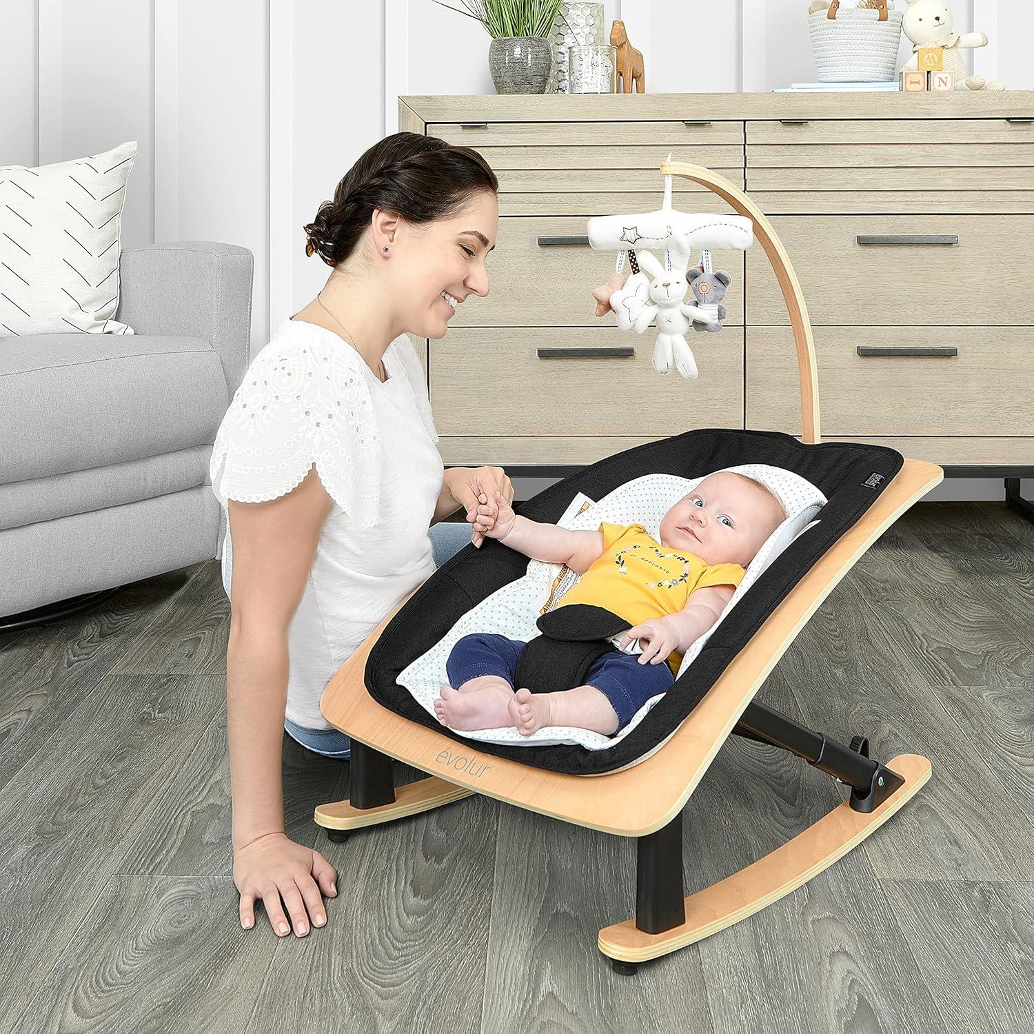 Sleek Black Beechwood 2-in-1 Baby Rocker & Chair