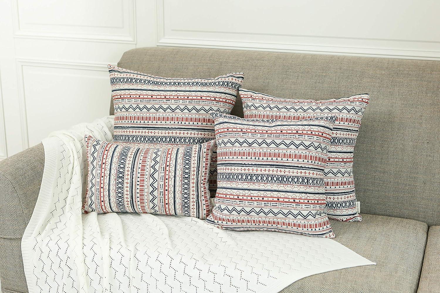 Pack of 2 Throw Pillow Covers Decorative Pillow Cases for Sofa Couch Bed, Bohemian Striped Geometric Pattern, 20x20 Inches, Navy Pink Cream