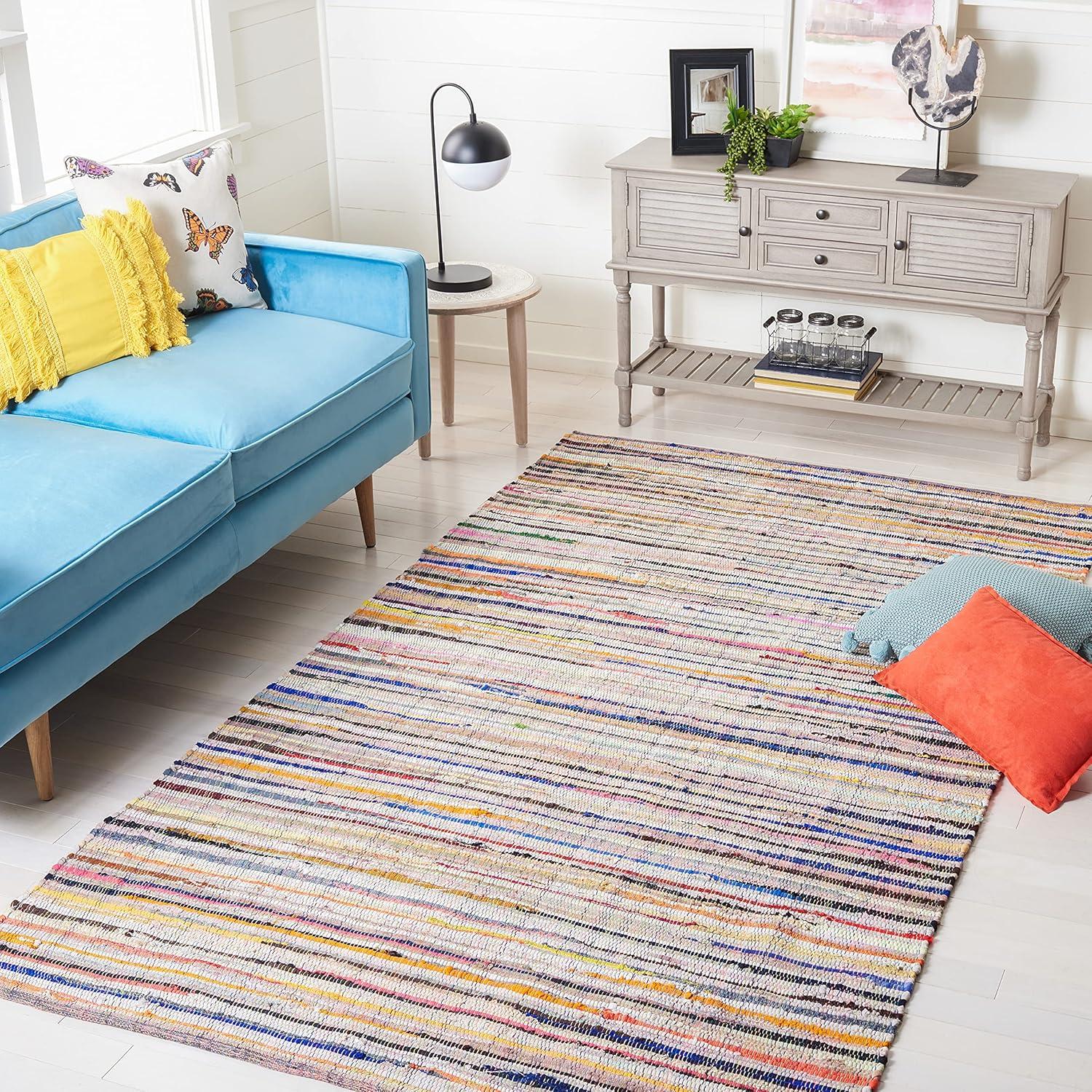 Rag Rug RAR240 Hand Woven Indoor Area Rug - Ivory/Multi - 4'x6' - Safavieh.