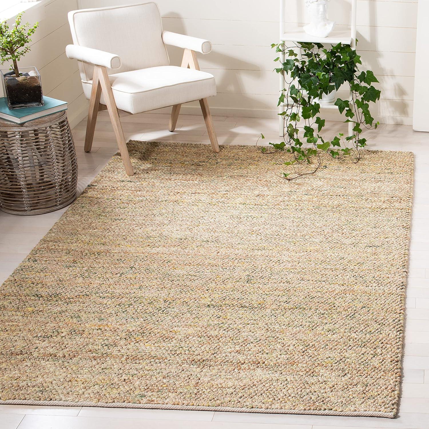 Natural and Green Hand-Knotted Wool 8' x 10' Area Rug