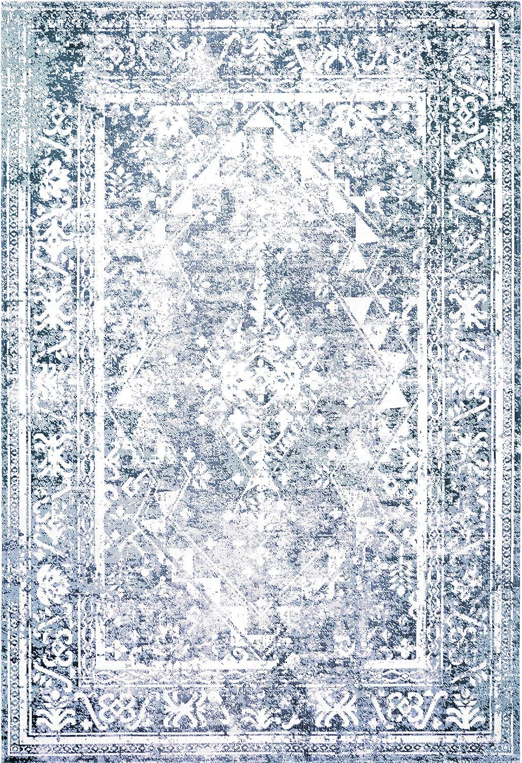 Nicole Miller New York Patio Sofia Ivy Distressed Indoor/Outdoor Area Rug, Navy Blue/Ivory