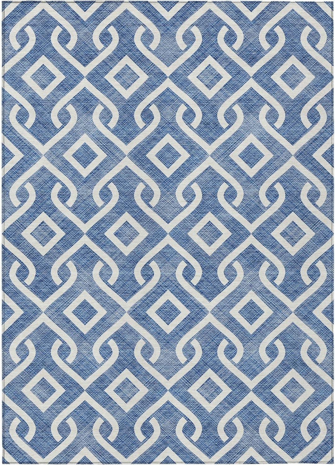 Blue Geometric Synthetic Rectangular Washable Rug 2'6" x 3'10"