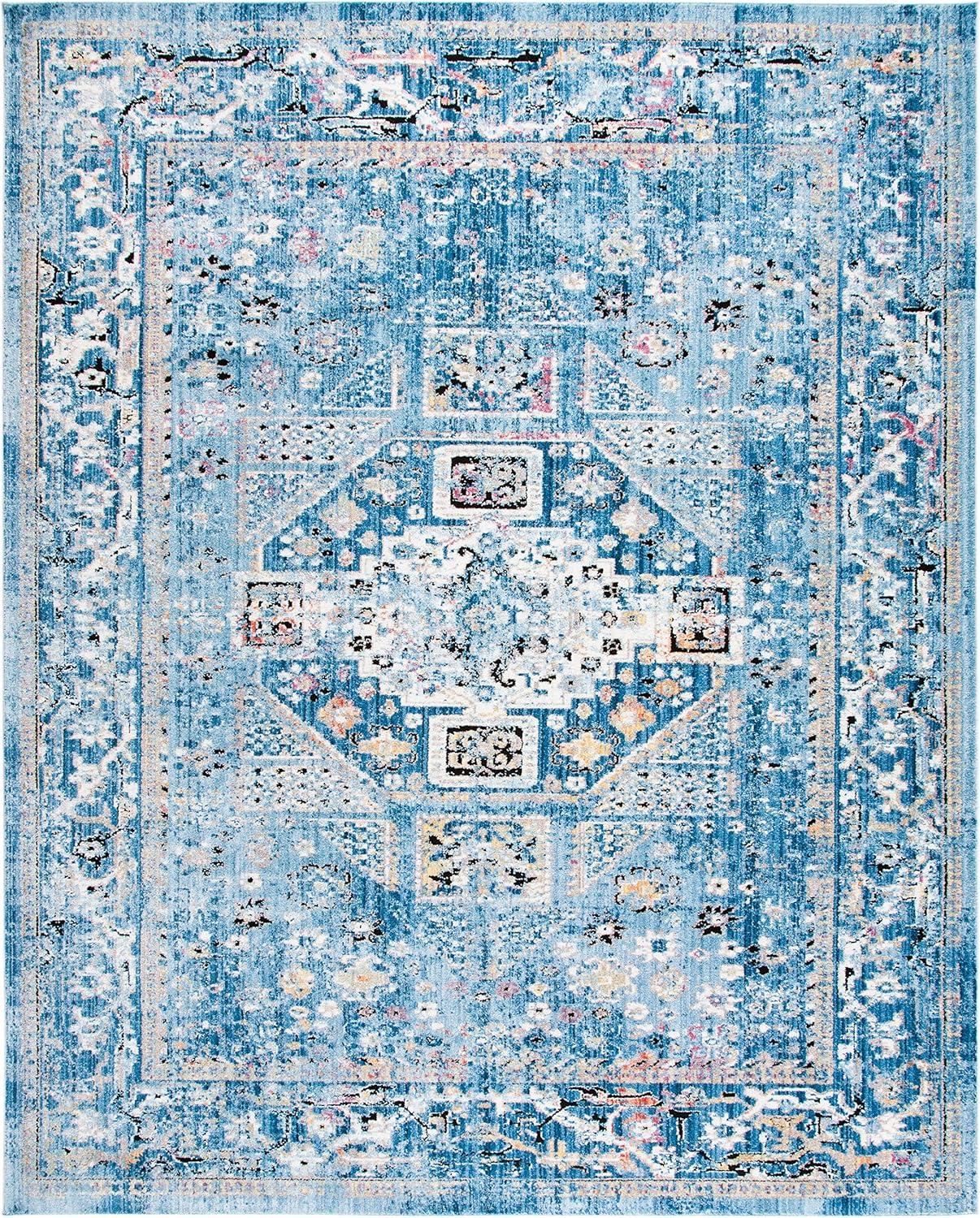 SAFAVIEH Bristol Margaret Oriental Polyester Area Rug, Blue/Light Grey, 8' x 10'