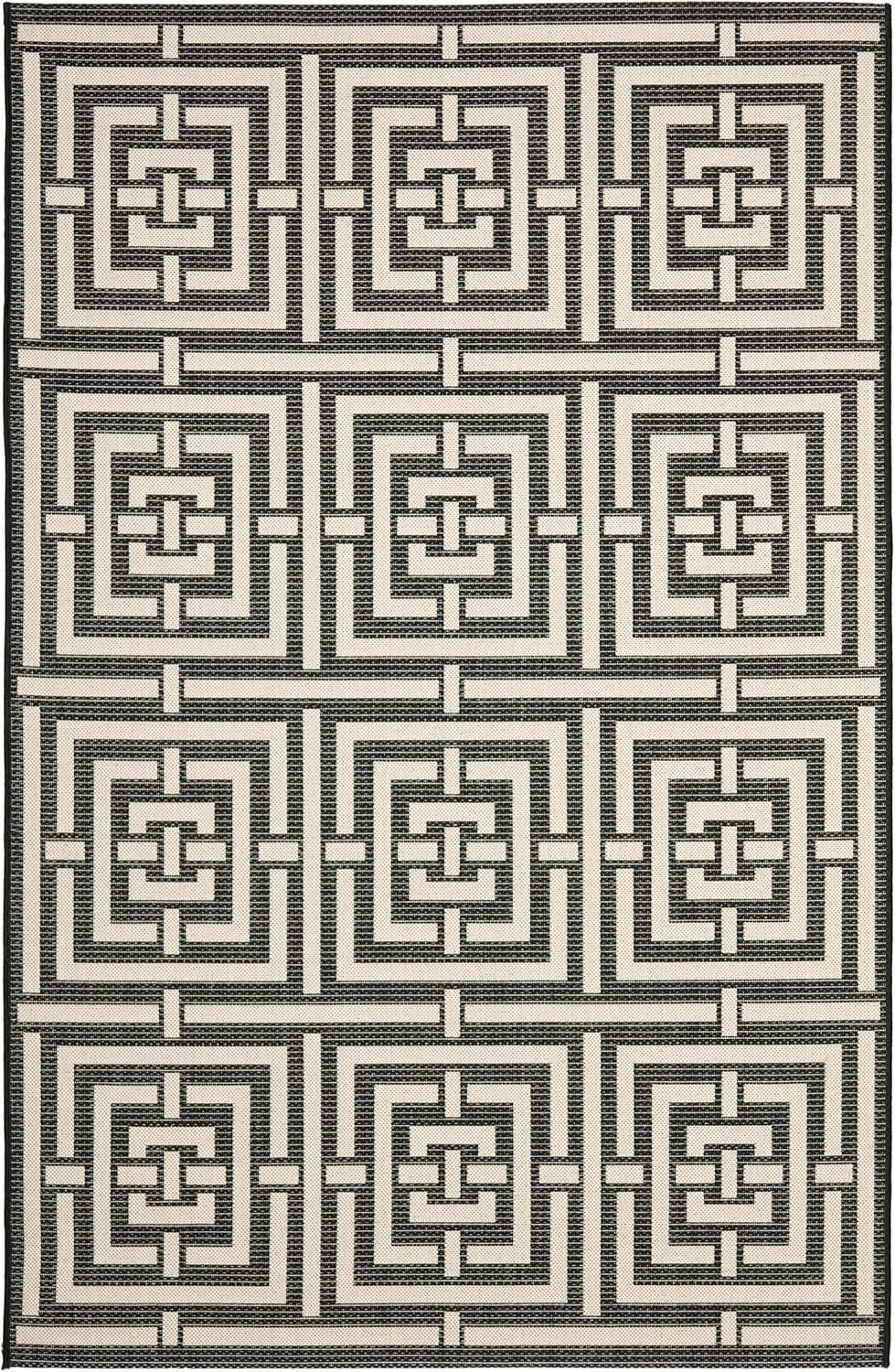 Courtyard CY6937 Power Loomed Indoor and Outdoor Area Rug - Black/Bone - 5'3"x7'7" - Safavieh