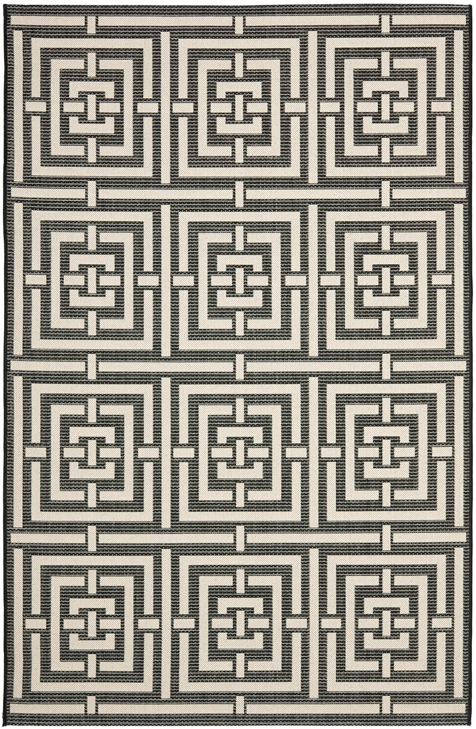 Courtyard CY6937 Power Loomed Indoor and Outdoor Area Rug - Black/Bone - 5'3"x7'7" - Safavieh