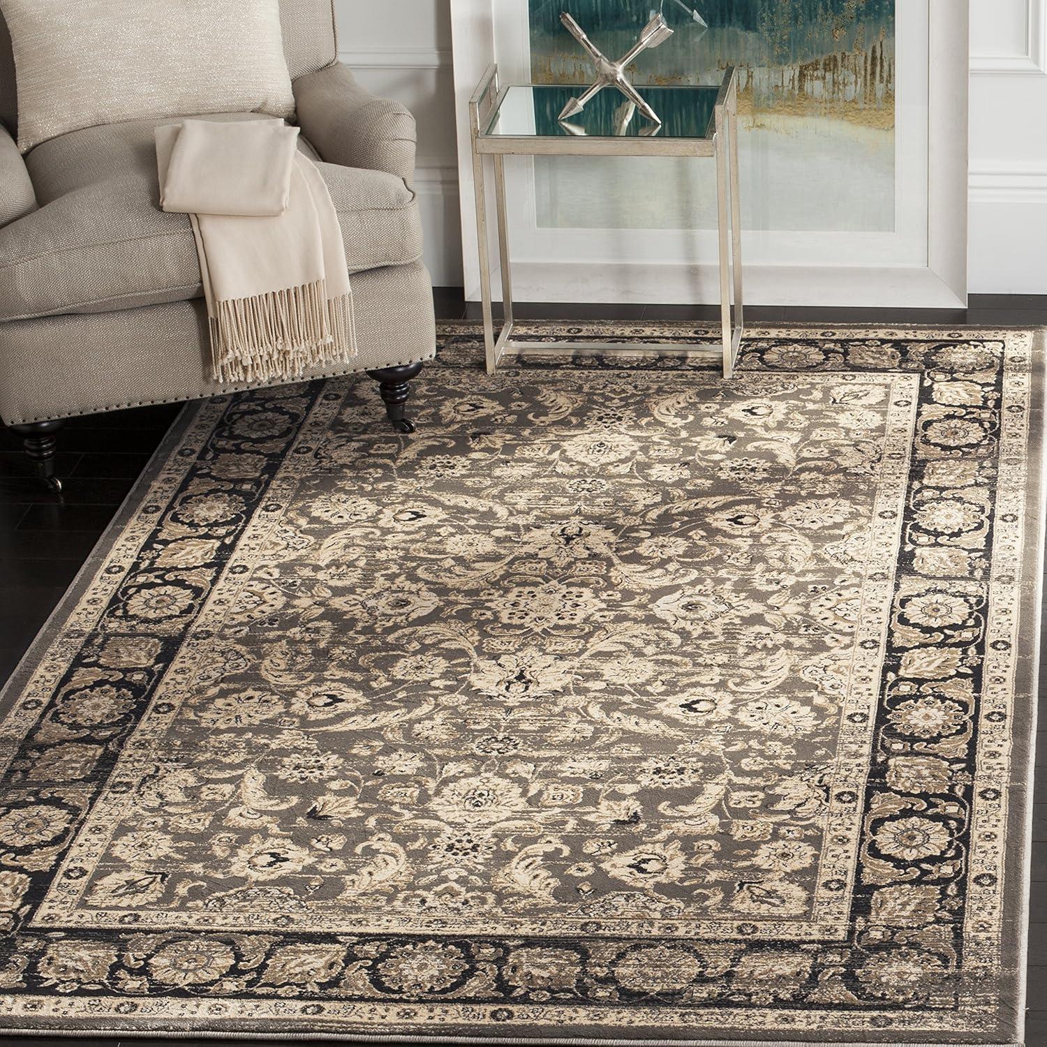 Hand-Knotted Black and Taupe Floral Viscose Area Rug