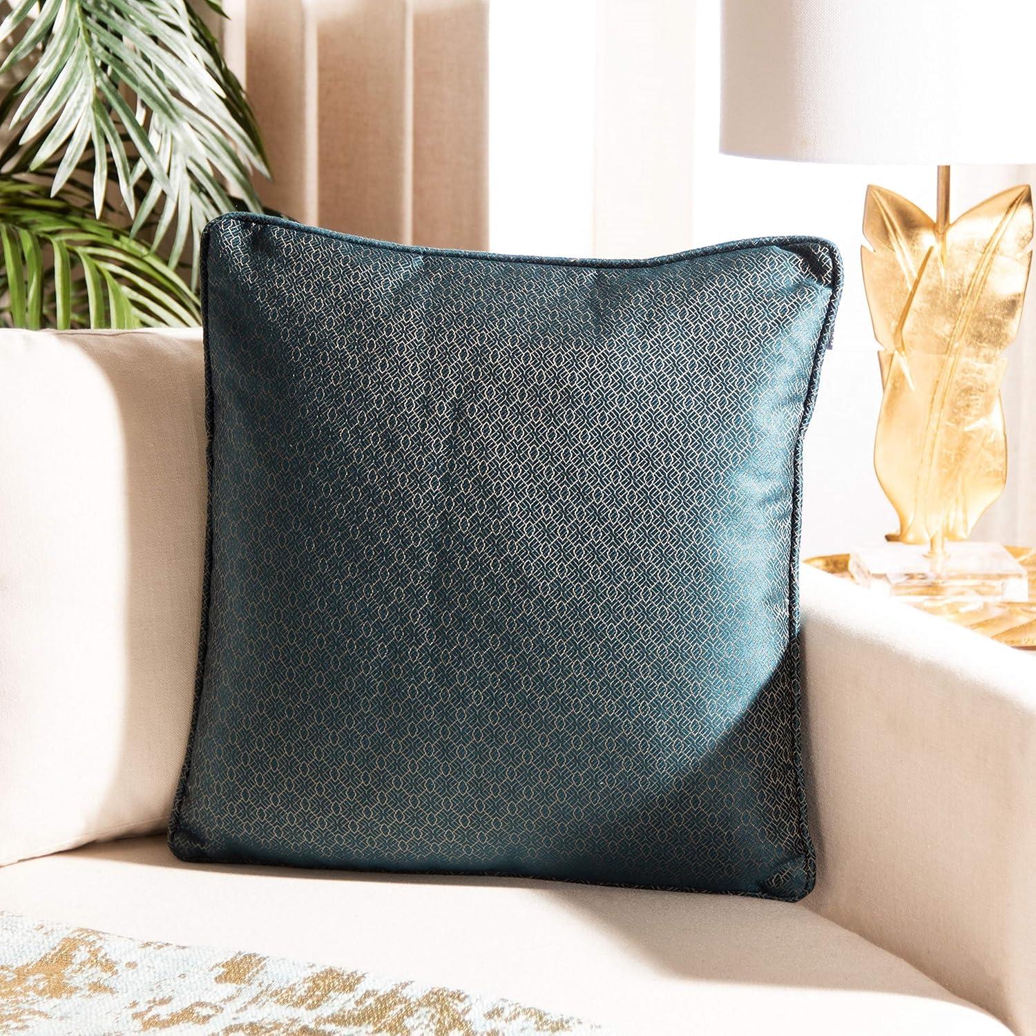 Aderyn 18" Square Teal and Gold Decorative Pillow