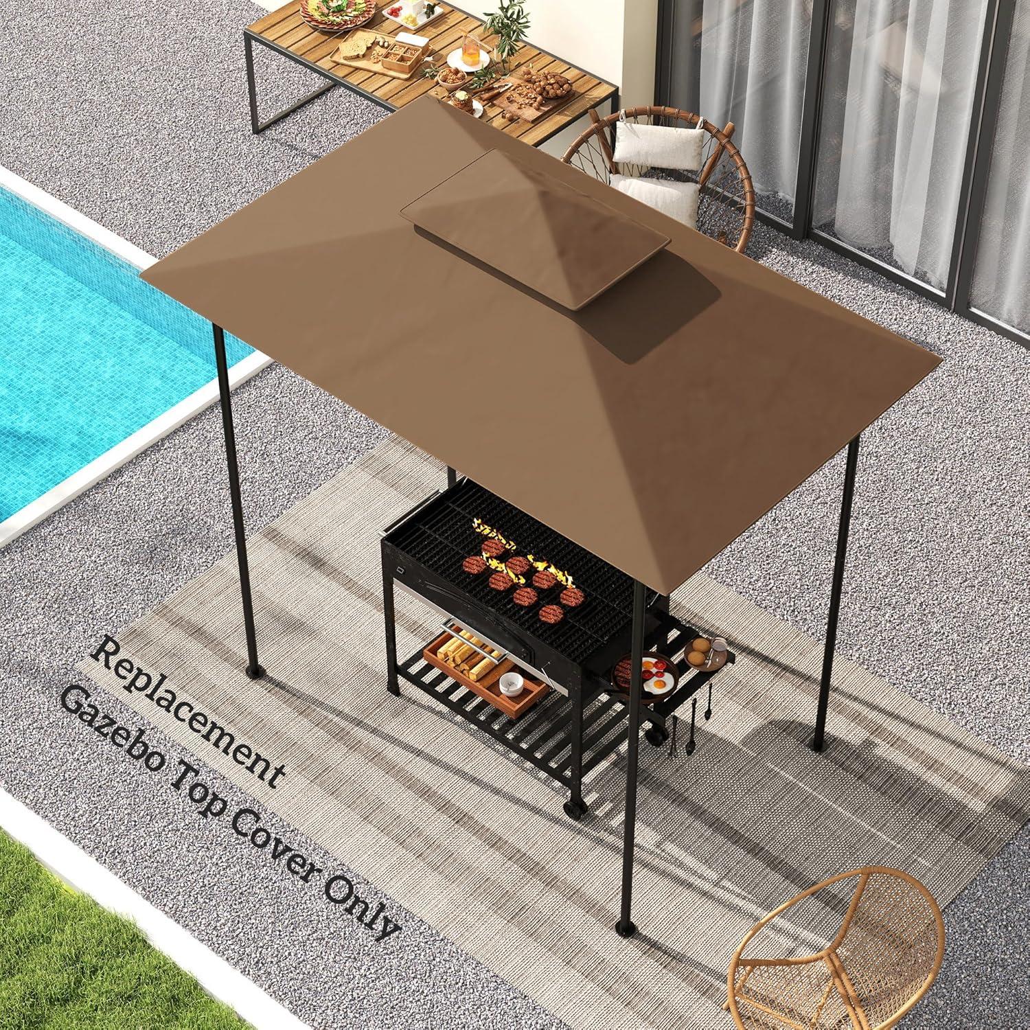 Outsunny Grill Gazebo Canopy Replacement Roof, UPF50+ Protected, 5' x 8' Outdoor BBQ Canopy Replacement Cover, Double Tiered Grill Canopy Replacement Cover, TOP COVER ONLY