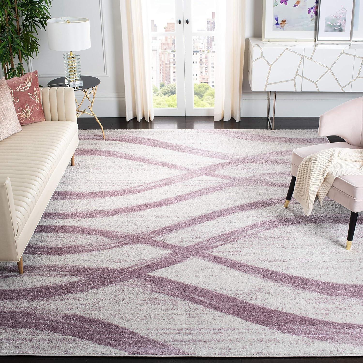 Cream and Purple 9' x 12' Geometric Area Rug