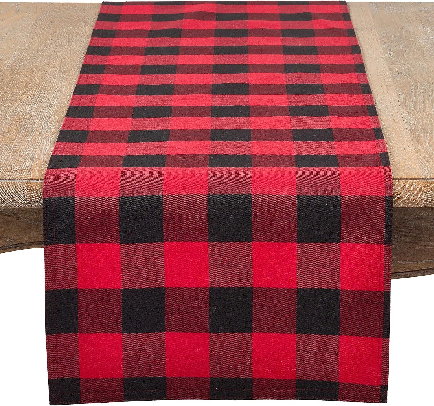 16"x72" Buffalo Plaid Check Classic Casual Everyday Table Runner Red - Saro Lifestyle: Cotton-Poly Blend, Machine Washable