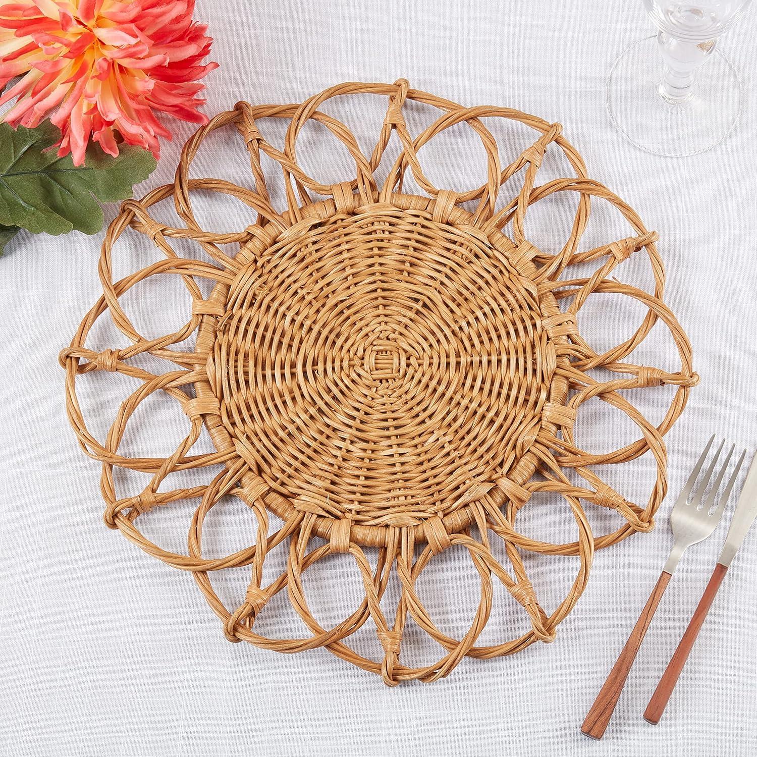 Caramel Twisted Rattan Round Table Placemats (Set of 4)