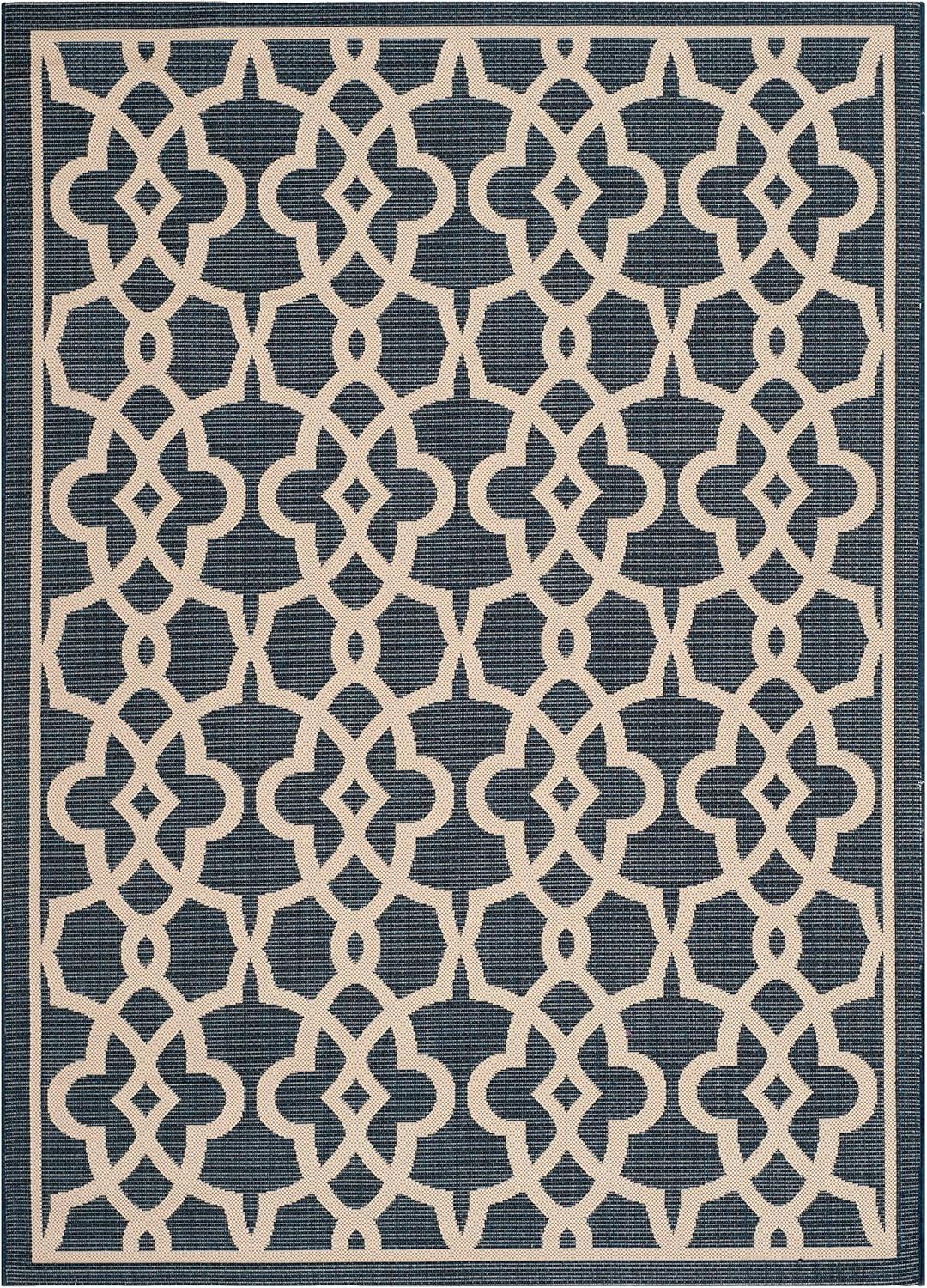Courtyard CY6071 Power Loomed Indoor and Outdoor Area Rug - Navy/Beige - 5'3"x7'7" - Safavieh