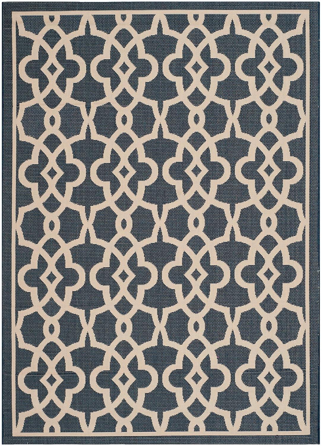 Courtyard CY6071 Power Loomed Indoor and Outdoor Area Rug - Navy/Beige - 5'3"x7'7" - Safavieh