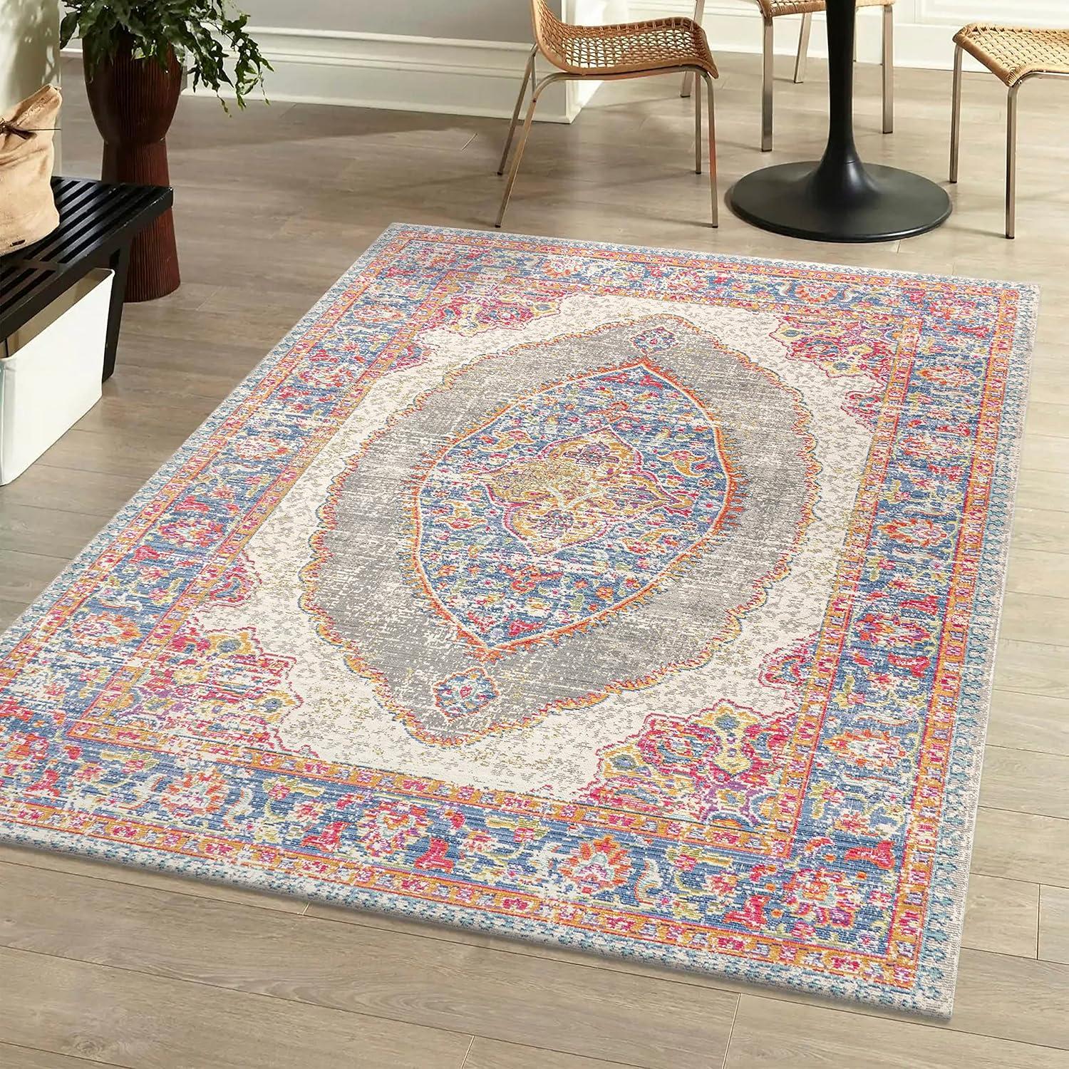 Kilia Blue and Gray Medallion Synthetic Area Rug