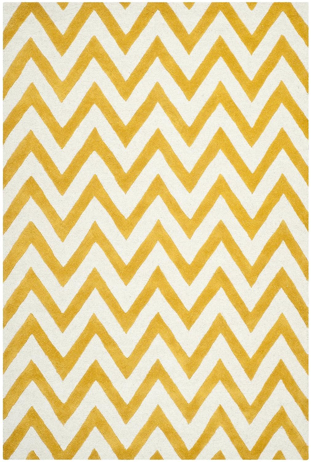 SAFAVIEH Cambridge Kaitlyn Zig Zag Stripes Wool Area Rug, Black/Ivory, 8' x 10'