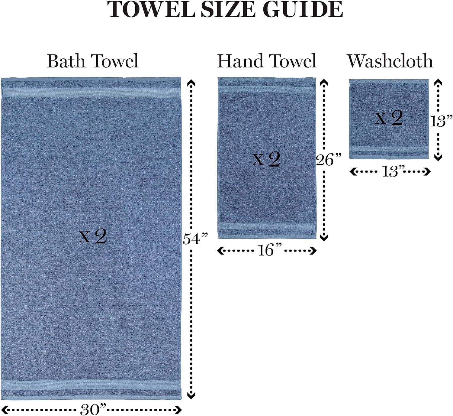 Blue 100% Cotton 6-Piece Bath Towel Set