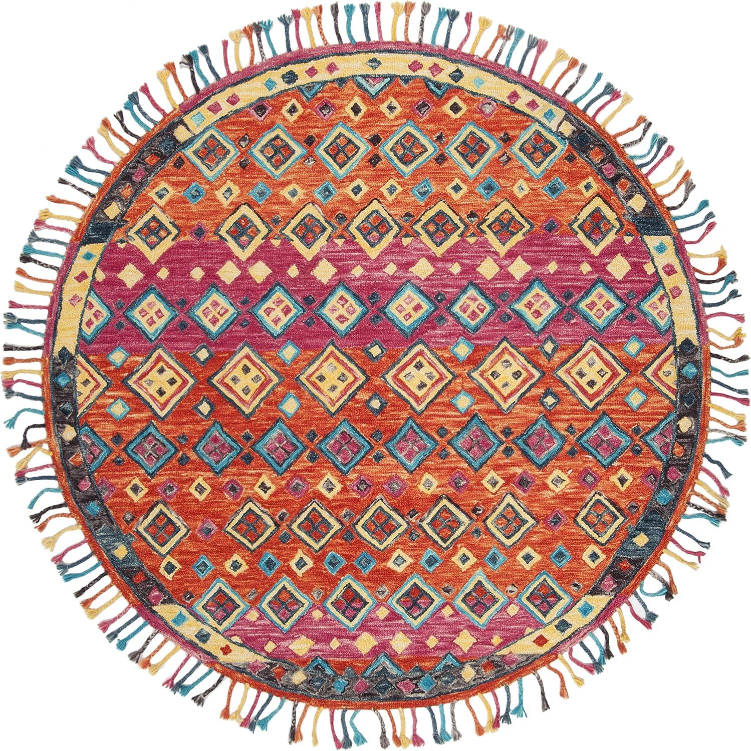 SAFAVIEH Aspen Jake Southwestern Wool Area Rug, Orange/Fuchsia, 10' x 10' Round