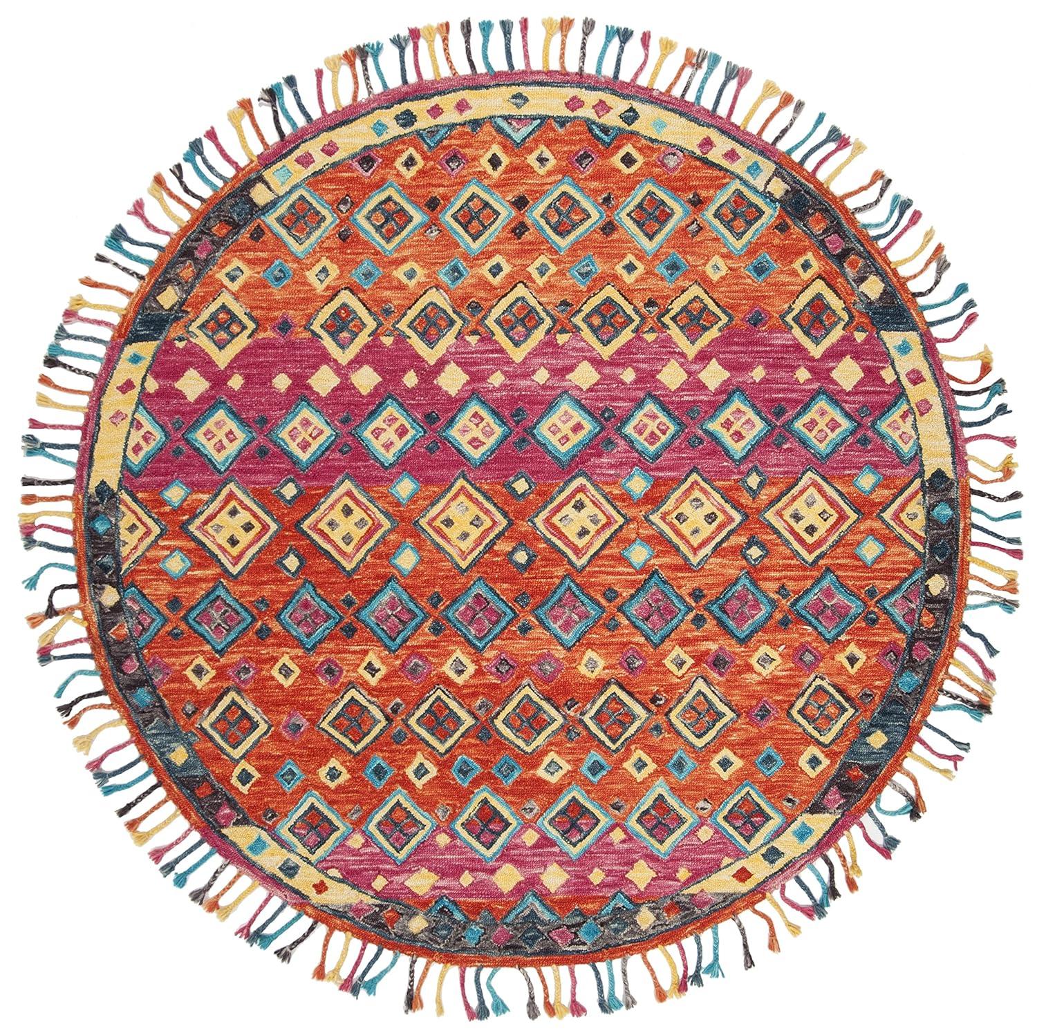 SAFAVIEH Aspen Jake Southwestern Wool Area Rug, Orange/Fuchsia, 10' x 10' Round