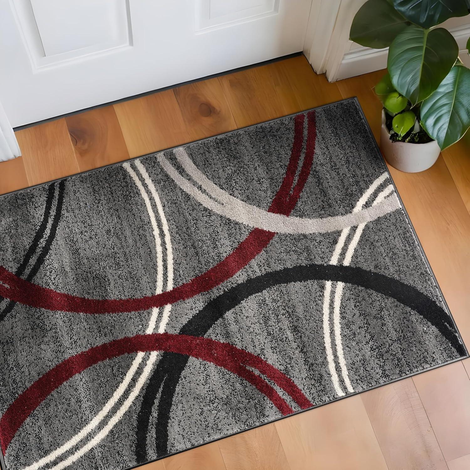 World Rug Gallery Contemporary Abstract Circles Design Area Rug - RED 2'7"x4'