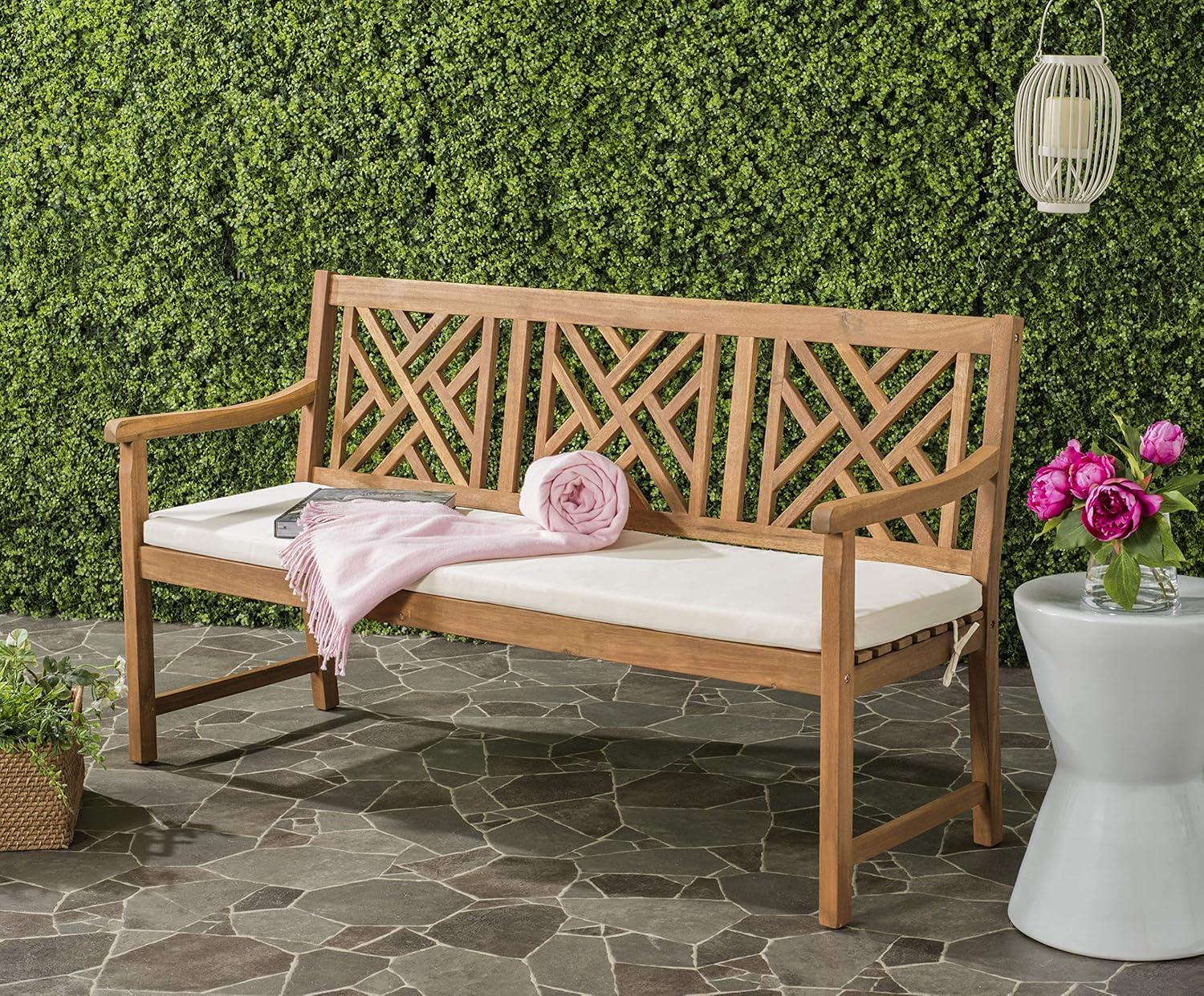 Bradbury Natural Beige 3-Seat Outdoor Garden Bench with Cushion