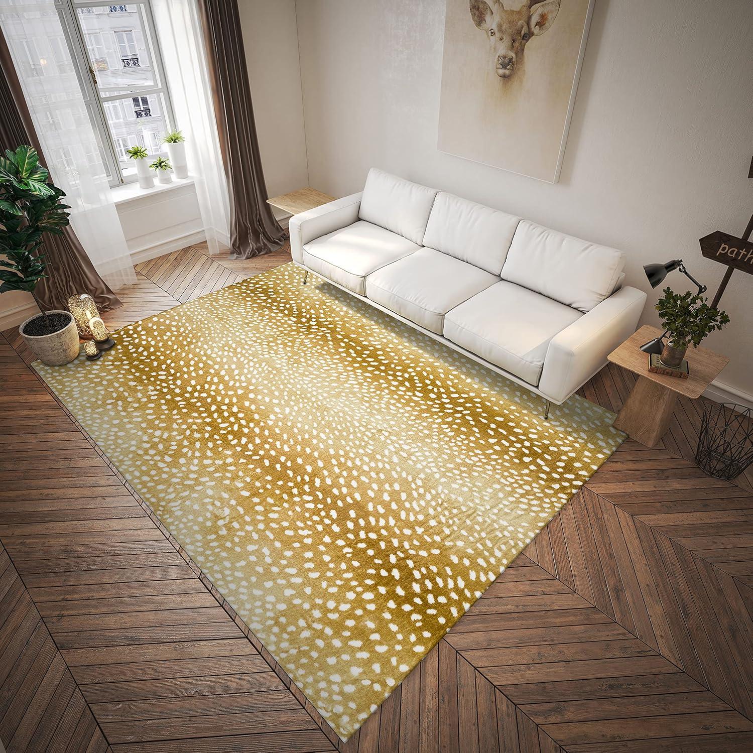 Gilded Gold 30"x20" Ultra-Soft Chenille Flat Woven Rug