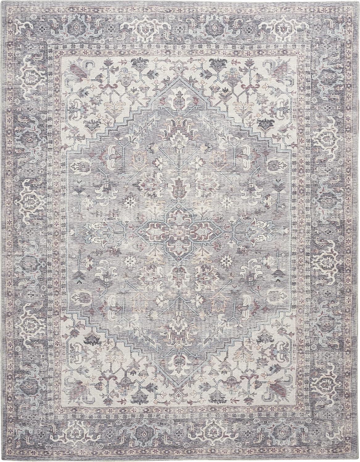 Gray Cotton Chenille Medallion Washable 8' x 10' Area Rug