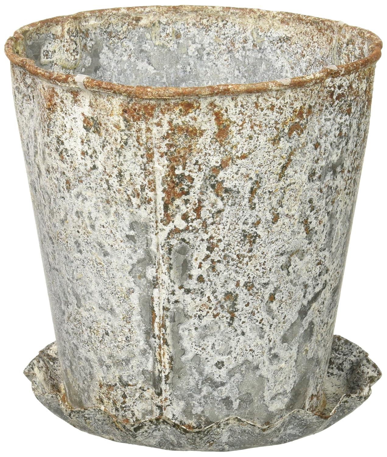 Creative Co-Op Distressed Metal Pot with Pleated Saucer (Set of 2 Pieces)
