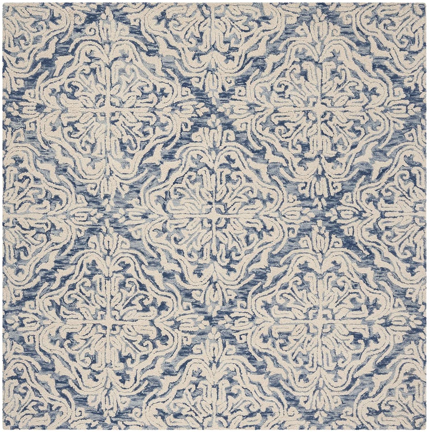 Blossom BLM103 Hand Tufted Area Rug - Blue/Ivory - 4'x4' - Safavieh.