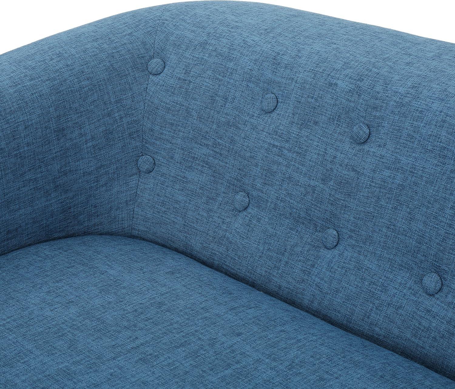 Muted Blue Tufted Fabric Loveseat with Rubberwood Legs