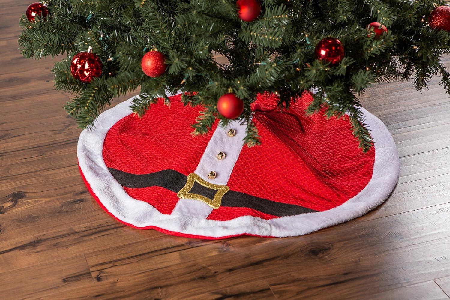 DII 42" Modern Fabric Santa's Holiday Decor Tree Skirt in Red/White