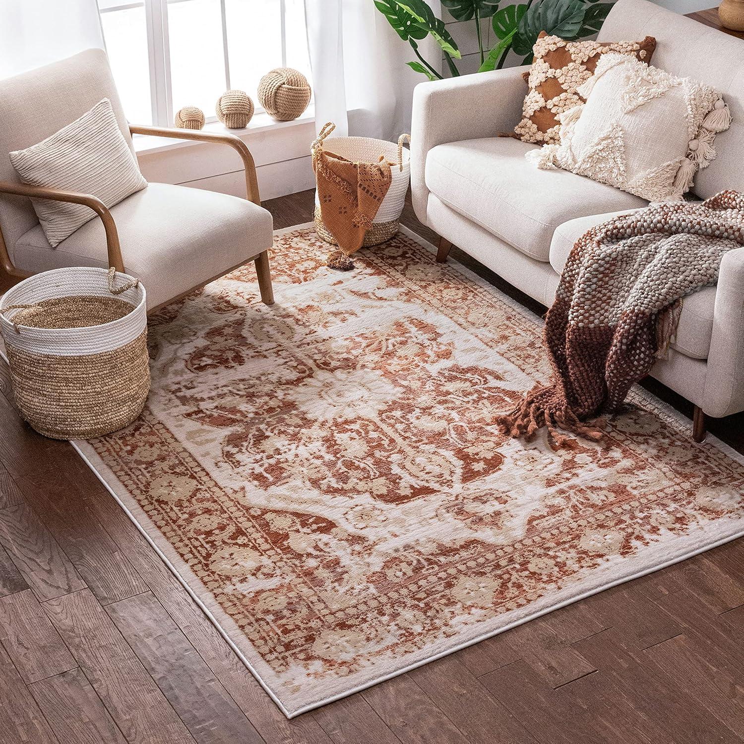 Well Woven KE-30-4 Kensington Maxwell Copper Vintage Modern Medallion Area Rug - 3 ft. 11 in. x 5 ft. 3 in.