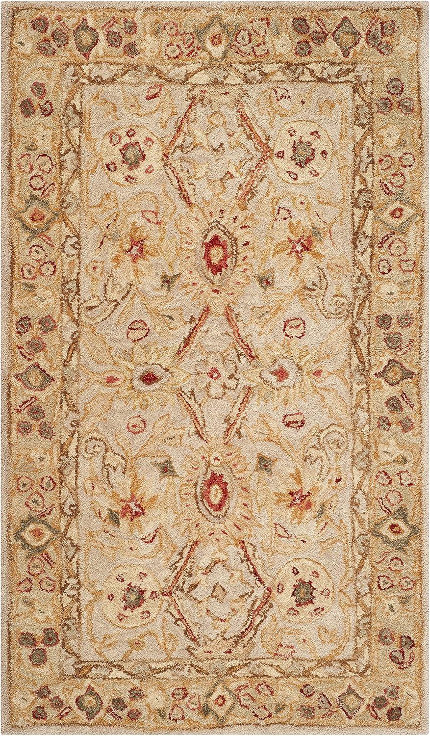 SAFAVIEH Anatolia Trinity Floral Wool Area Rug, Grey Beige/Sage, 3' x 5'