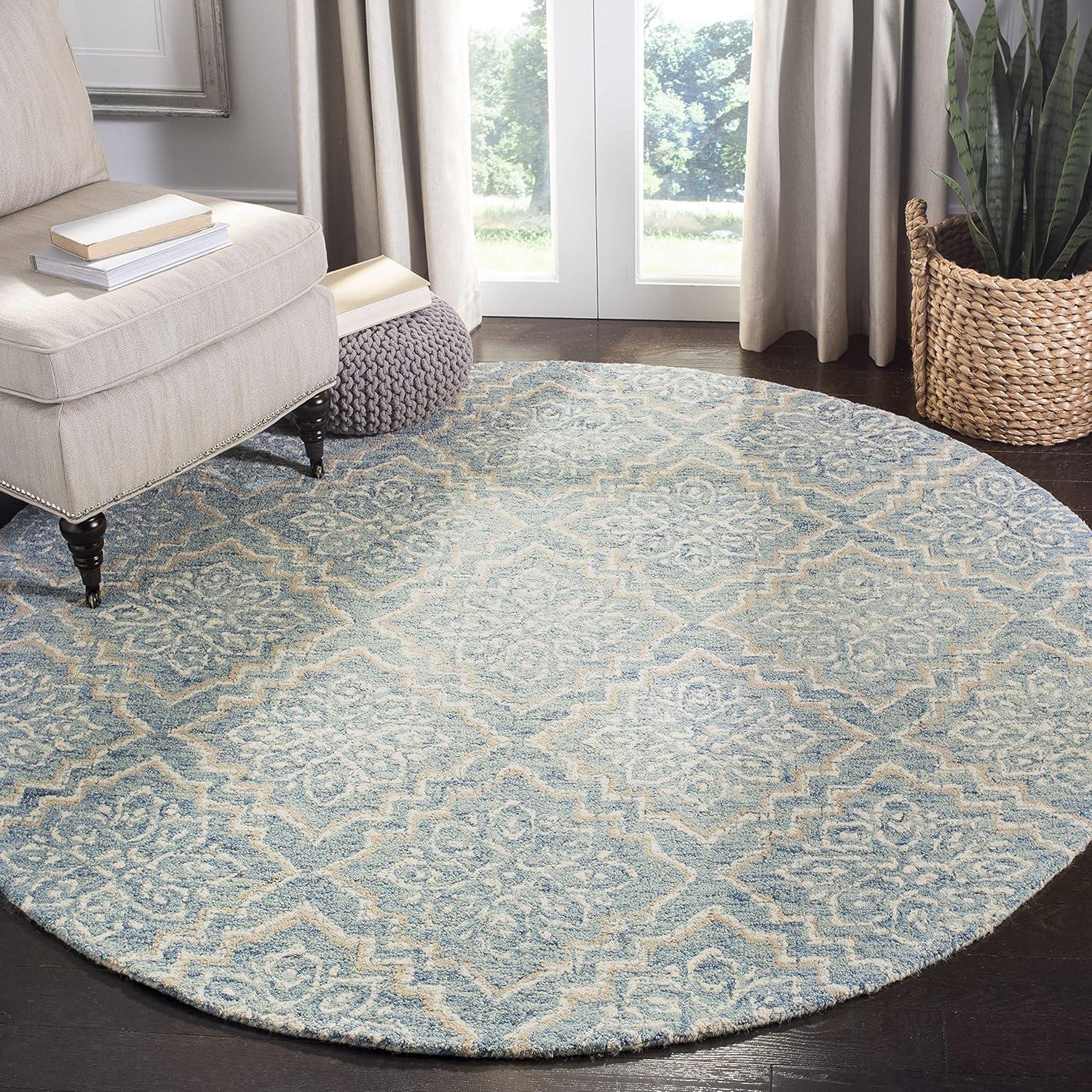 SAFAVIEH Abstract Drew Abstract Wool Area Rug, Blue/Grey, 8' x 8' Round