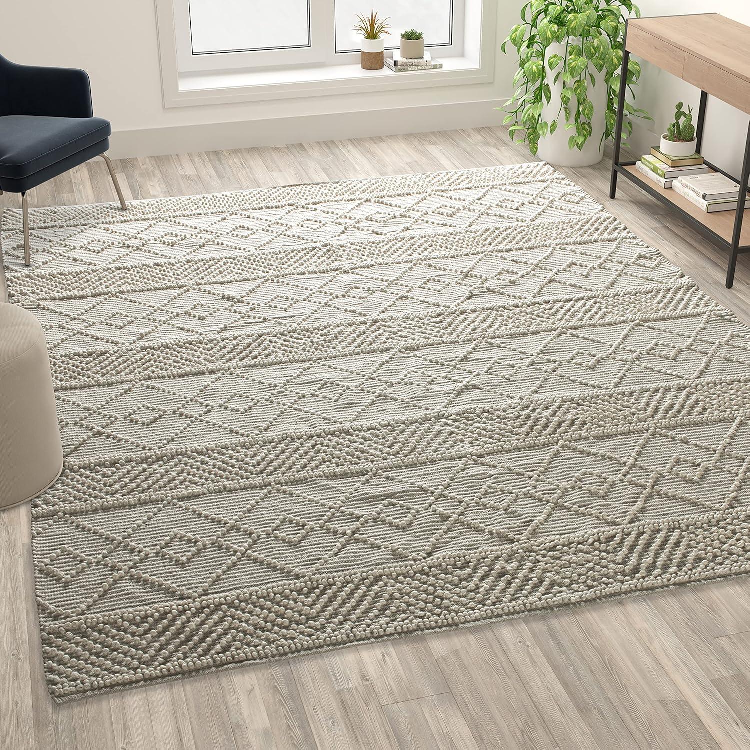 Flash Furniture Melissa Handwoven Area Rug - Ivory - 8' x 10' - Triple Blend Cotton/Wool/Polyester Threads - Geometric Design