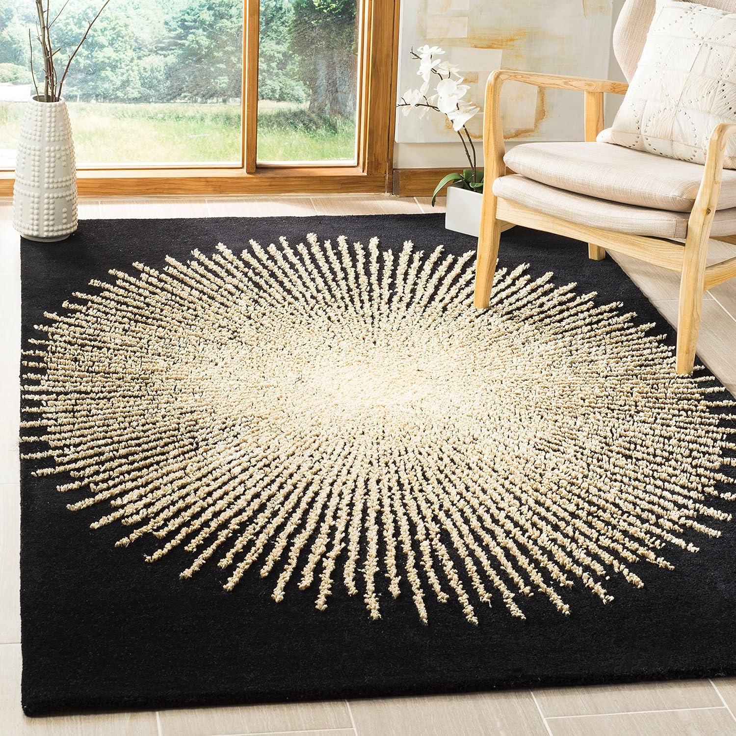 Beige and Gold Tufted Handmade Wool and Viscose Area Rug