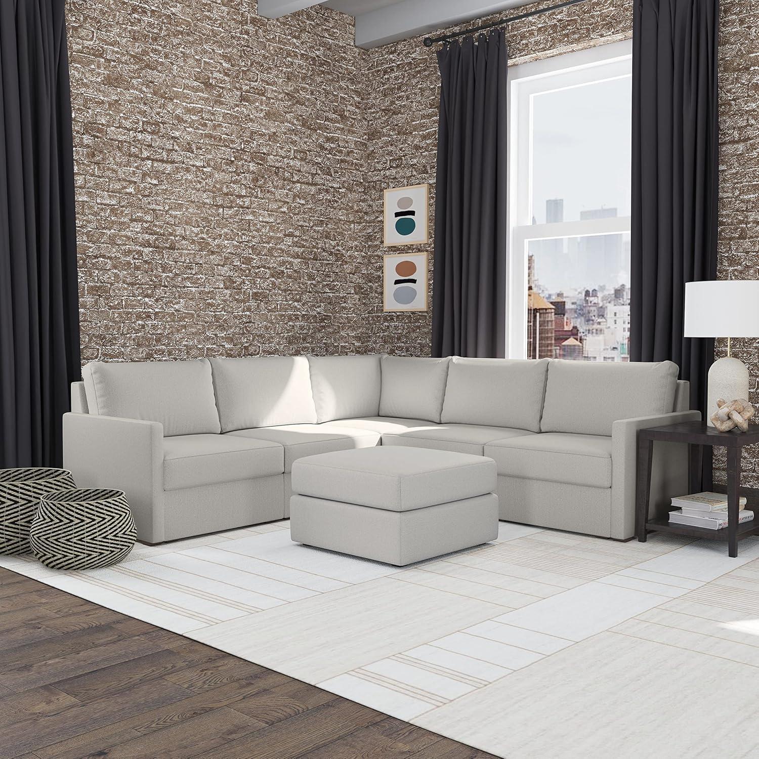 Flex 5 - Piece Upholstered Modular Sectional with Bumper Ottoman