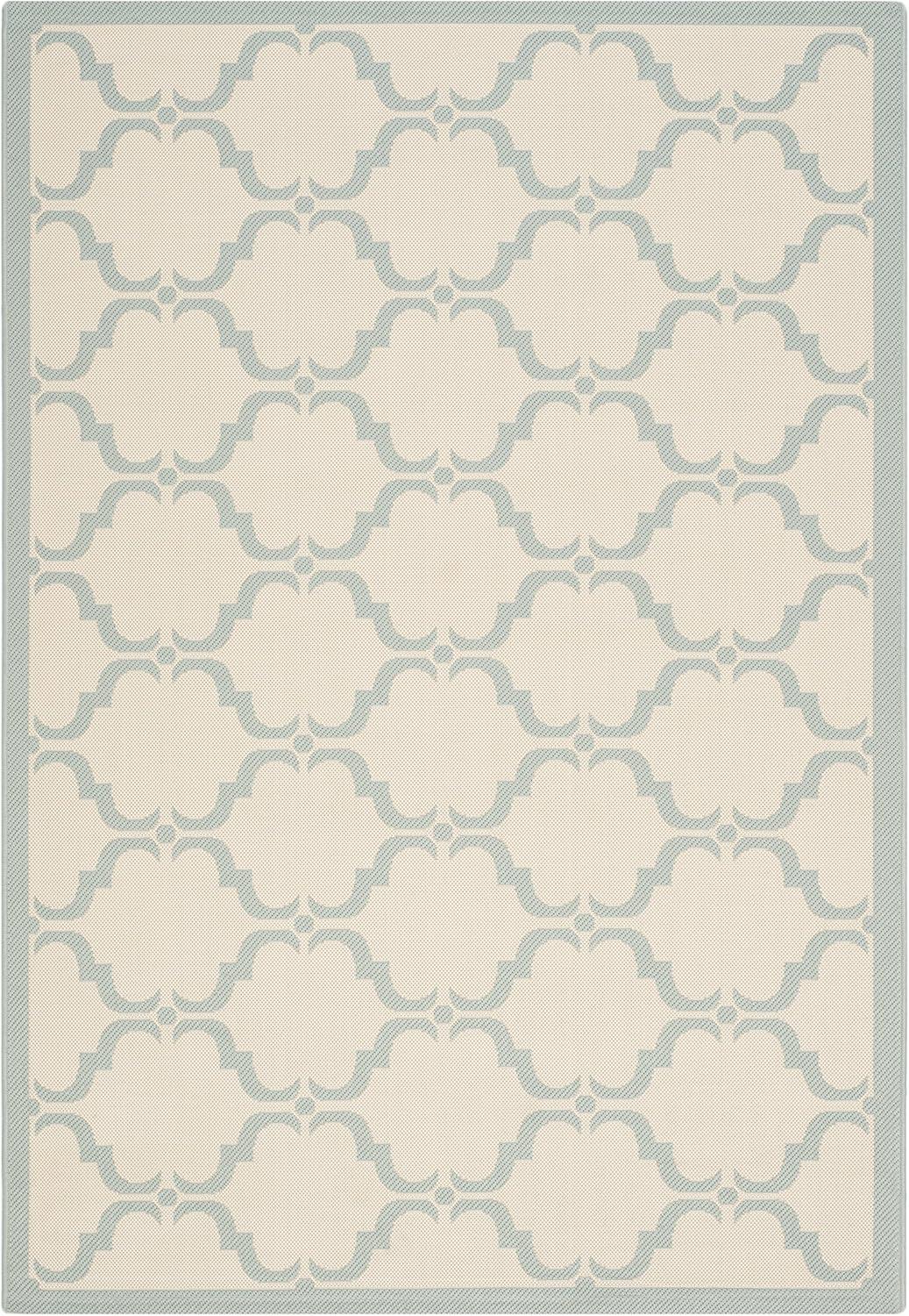 Beige and Aqua Geometric Outdoor Area Rug