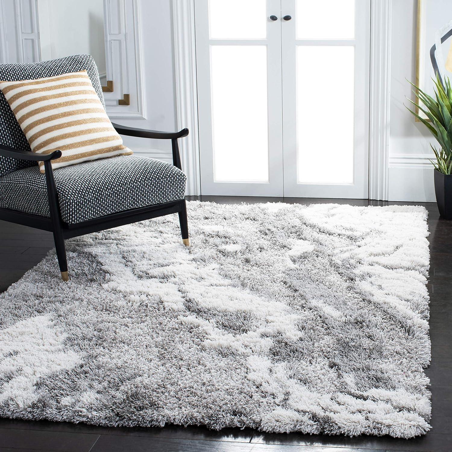 Horizon Shag 800 HZN890 Machine Made Area Rug - 5'x5' - Grey/Ivory - Safavieh