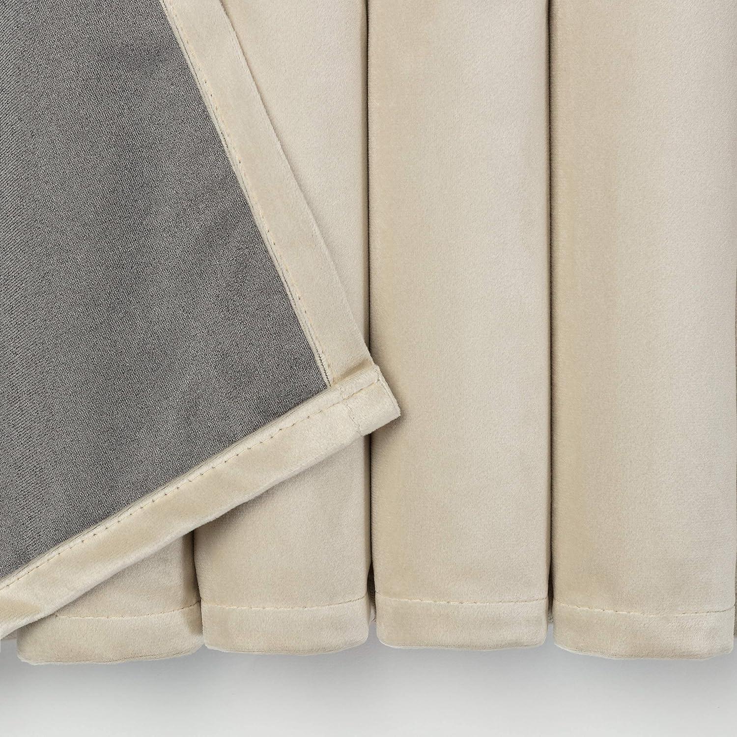 Chanasya 2pk Solid Velvet Room Darkening Blackout Privacy Window Curtain Panels - Set of 2 - 52 x 63 Inches Long - Beige