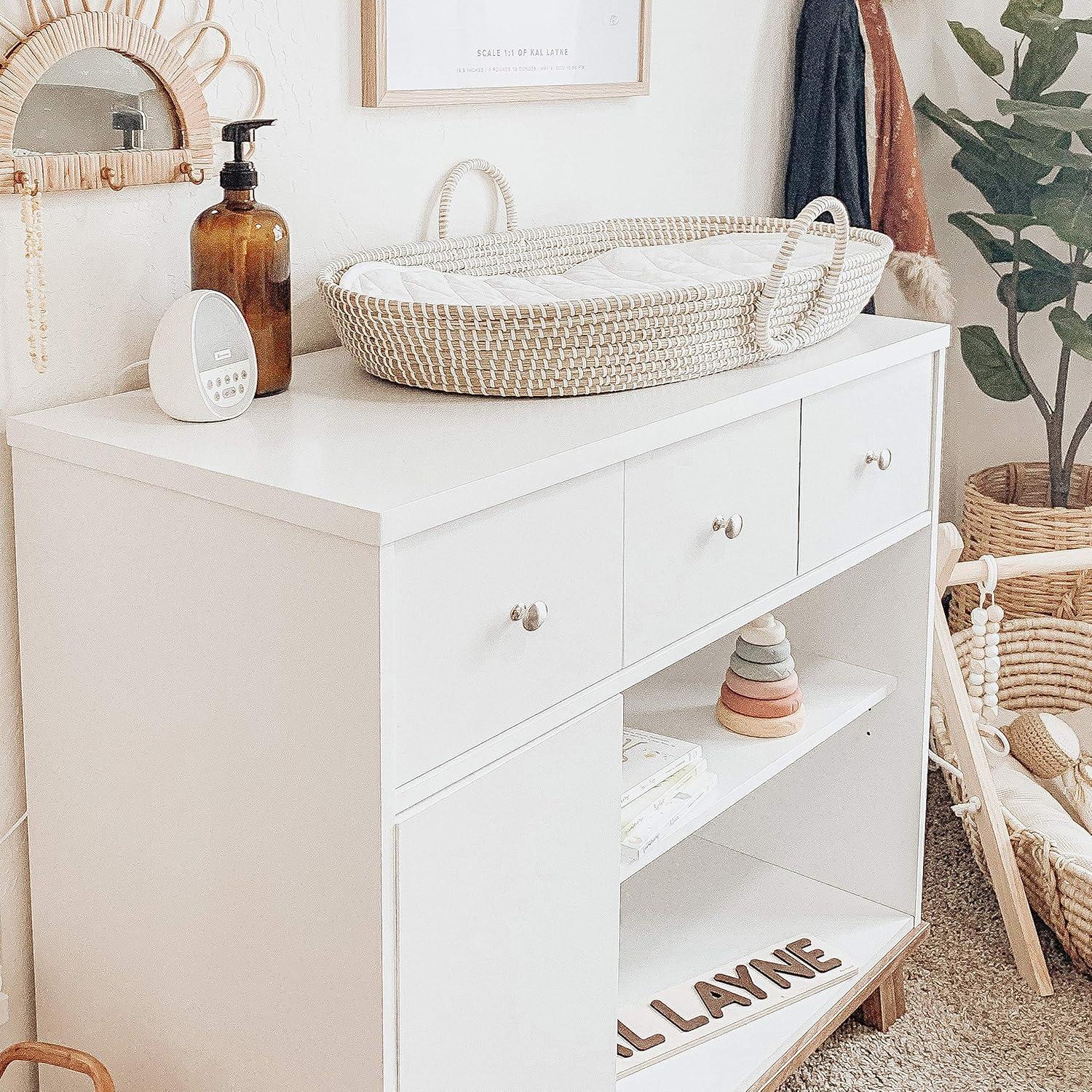 White and Driftwood Modern Nursery Changing Table Dresser with Drawers