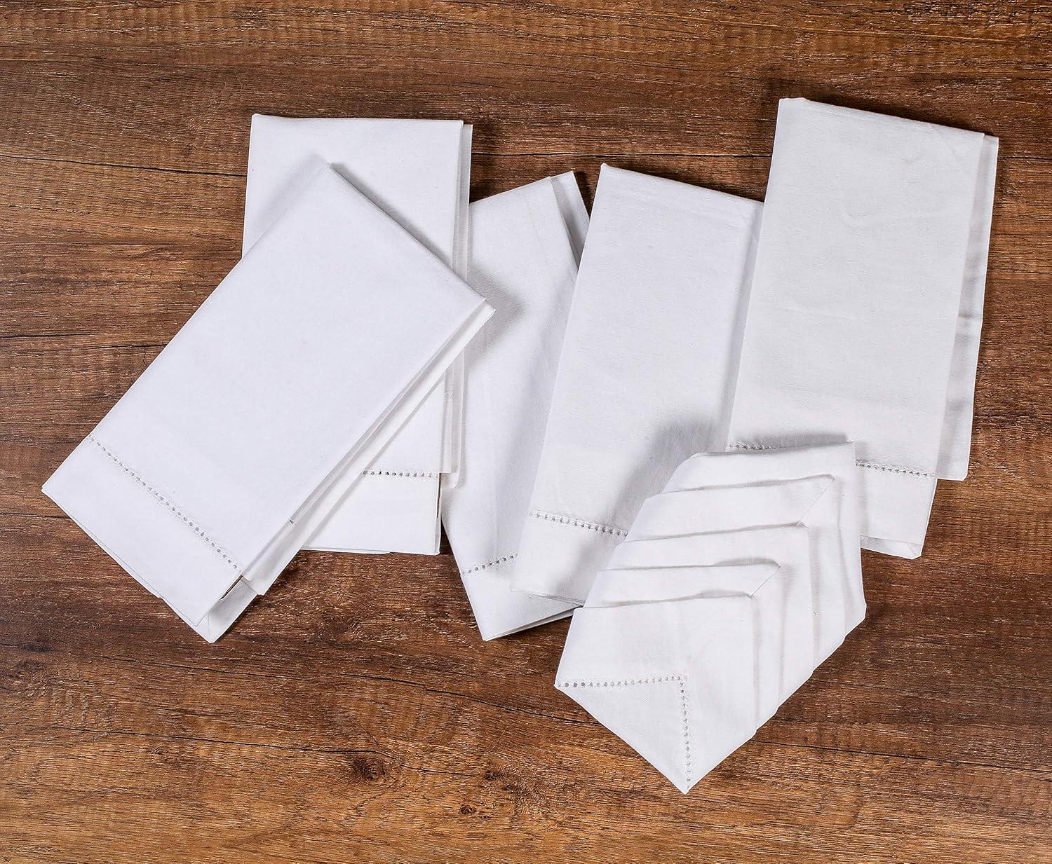 White Hemstitched Cotton Square Napkins Set of 12