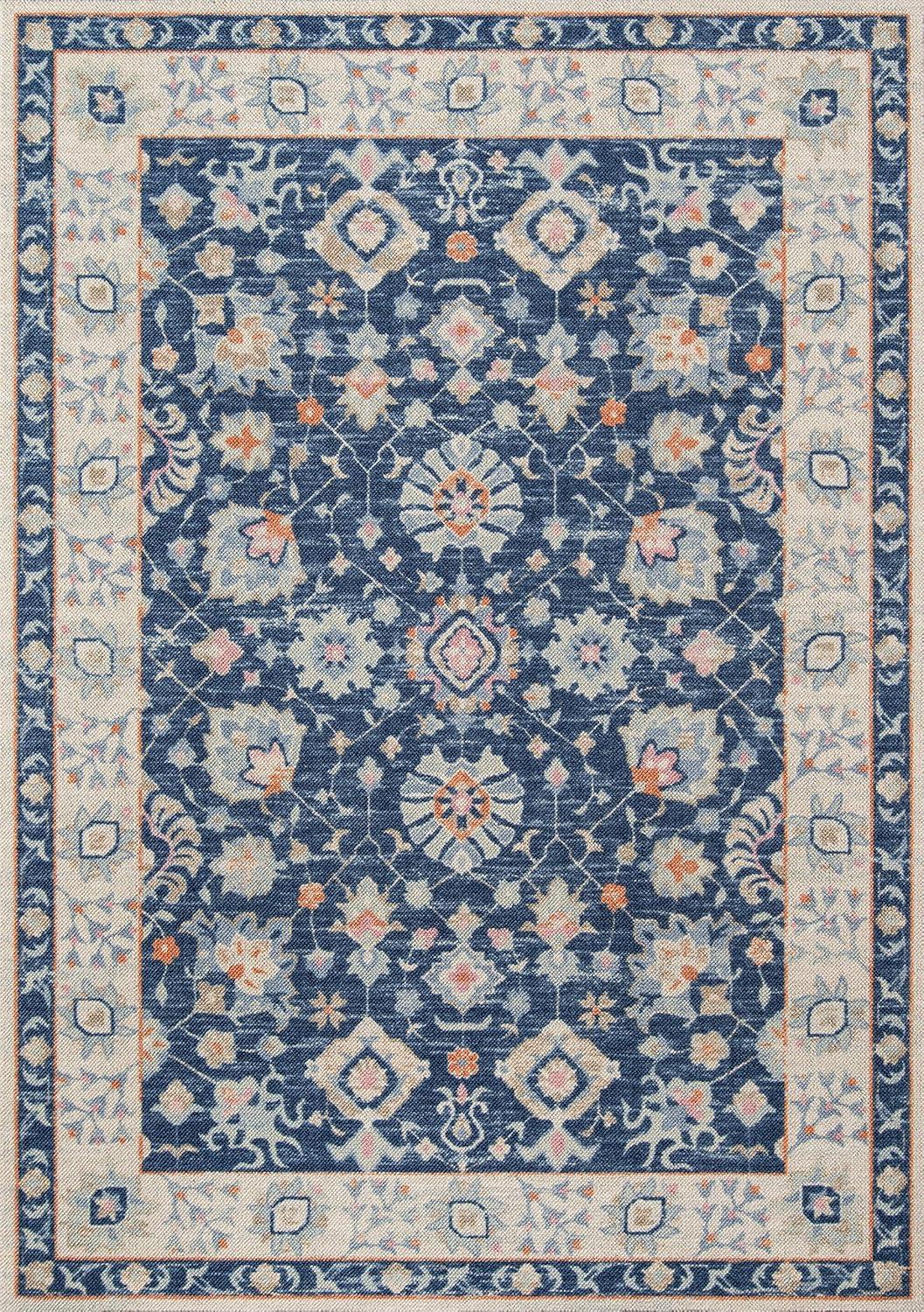Momeni 5'3"x7'6" Anatolia Mae Medallion Machine Loomed Area Rug Navy Blue: Wool & Nylon, Low Pile, Indoor Use