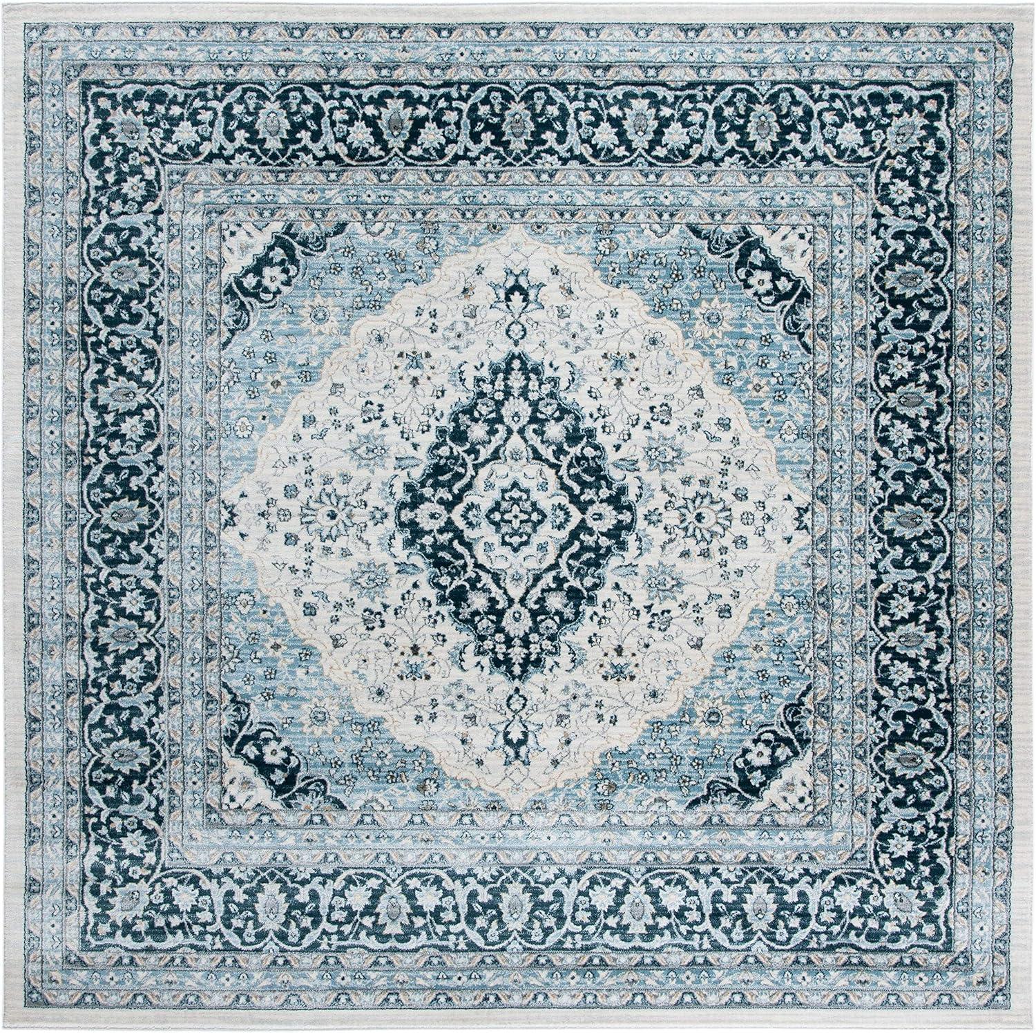 Isabella ISA919 Power Loomed Area Rug - Cream/Dark Blue - 6'7"x6'7" - Safavieh