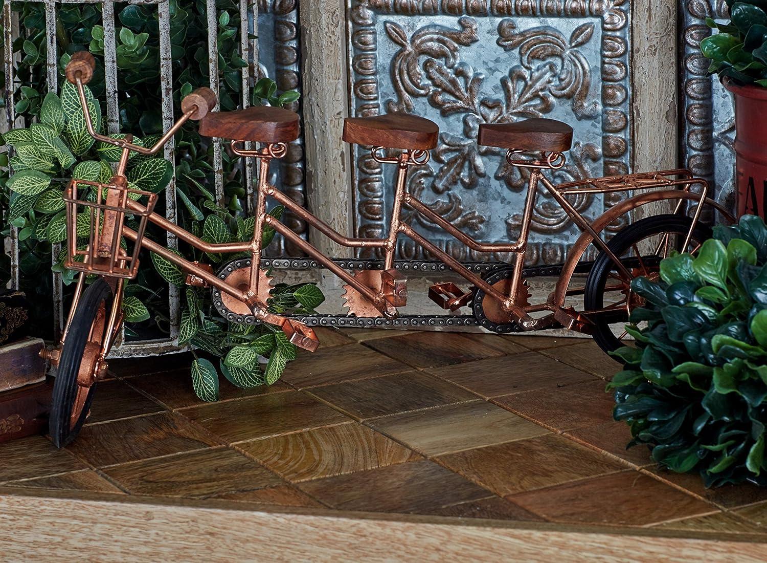 DecMode 21"W, 10"H Wood Vintage Bicycle Sculpture, Copper