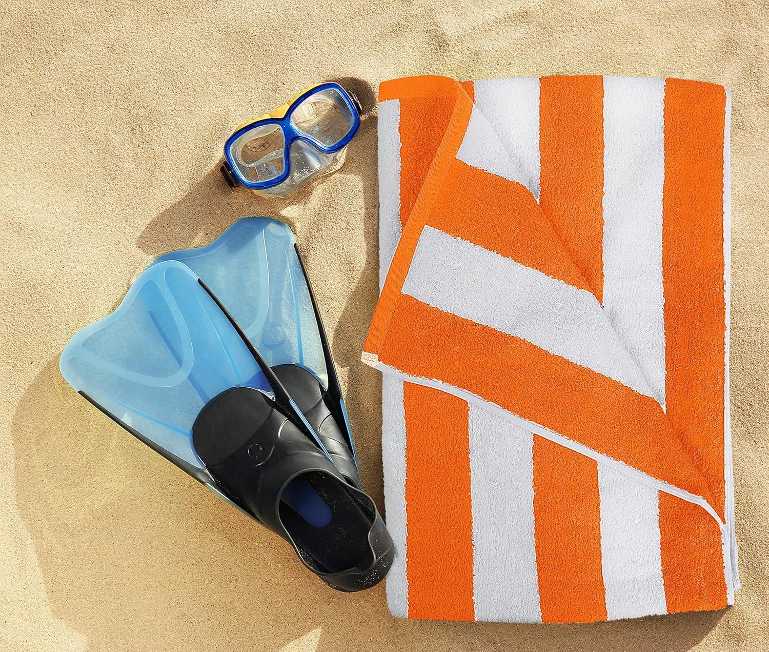 American Soft Linen Beach Towel, 100% Cotton Cabana Striped Beach Towel, 30 in by 60 in Soft Absorbent Beach Pool Towel
, Orange