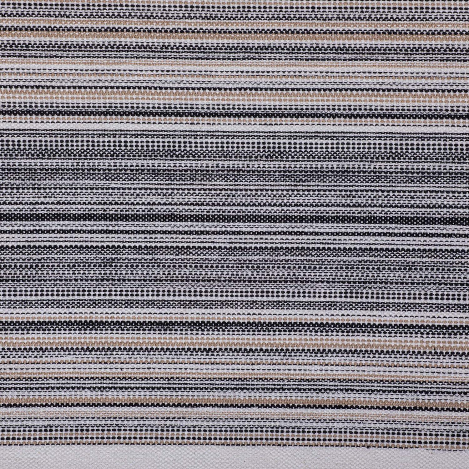 Design Imports  Black Striped Fringe Ribbed Table Runner 14X72