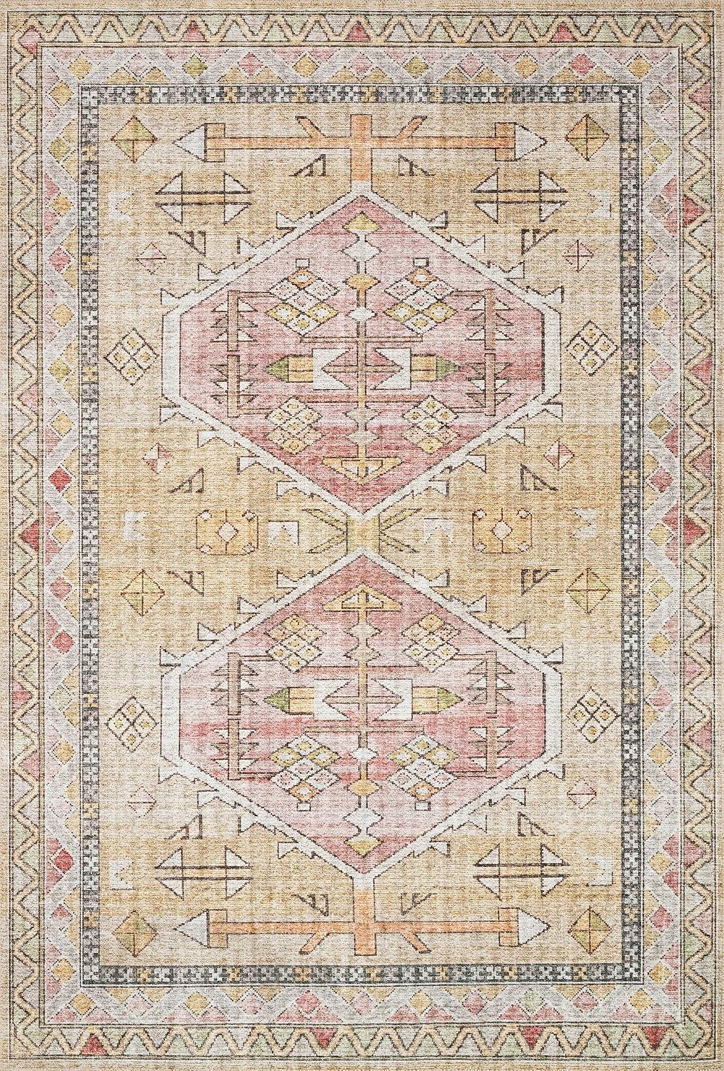 Elegant Oriental Gold & Blush Wool Blend 9' x 12' Area Rug